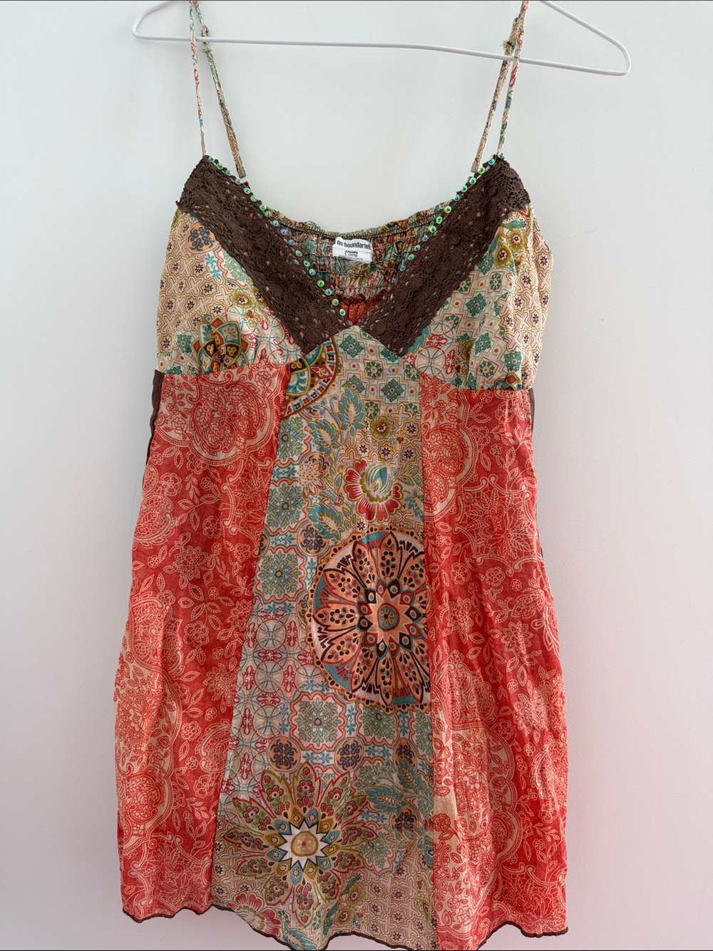 Boho Patchwork Spaghetti-Strap Tank Top